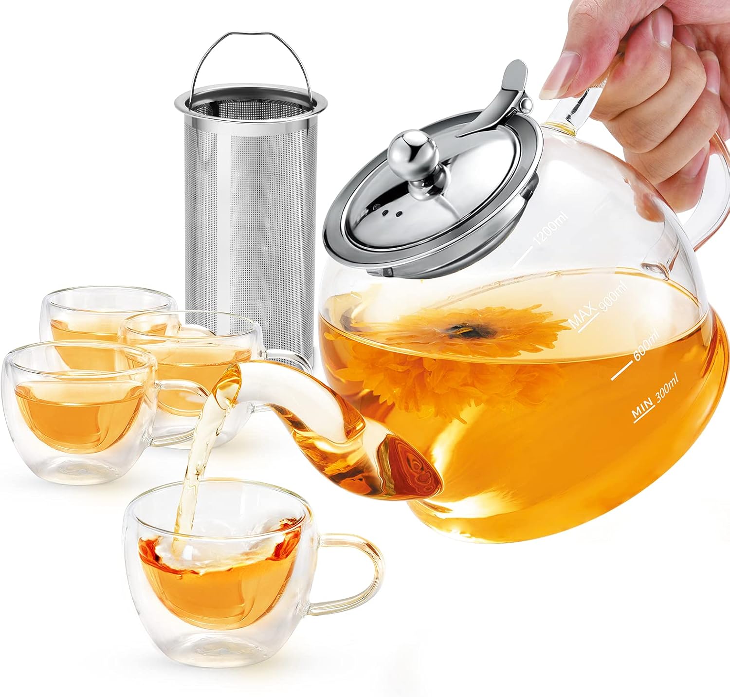 1800ml Glass Teapot w/ Infuser - Stovetop Safe & Hand Crafted